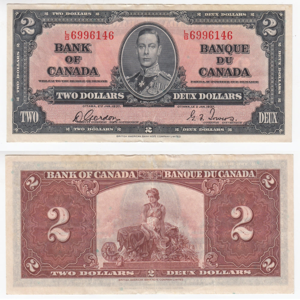 BC-22b 1937 Canada $2 Gordon-Towers, L/B, VF-EF