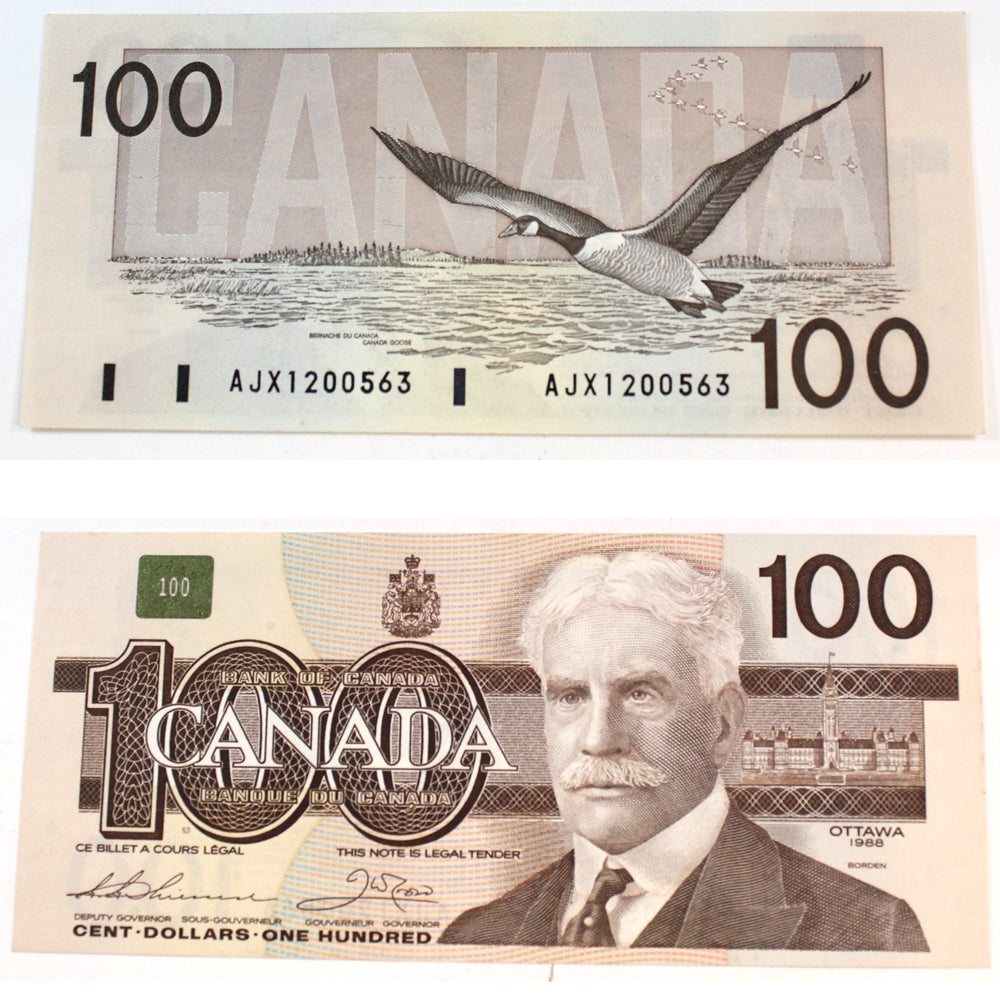 BC-60aA 1988 Canada $100 Thiessen-Crow, AJX with Hidden BPN, EF-AU