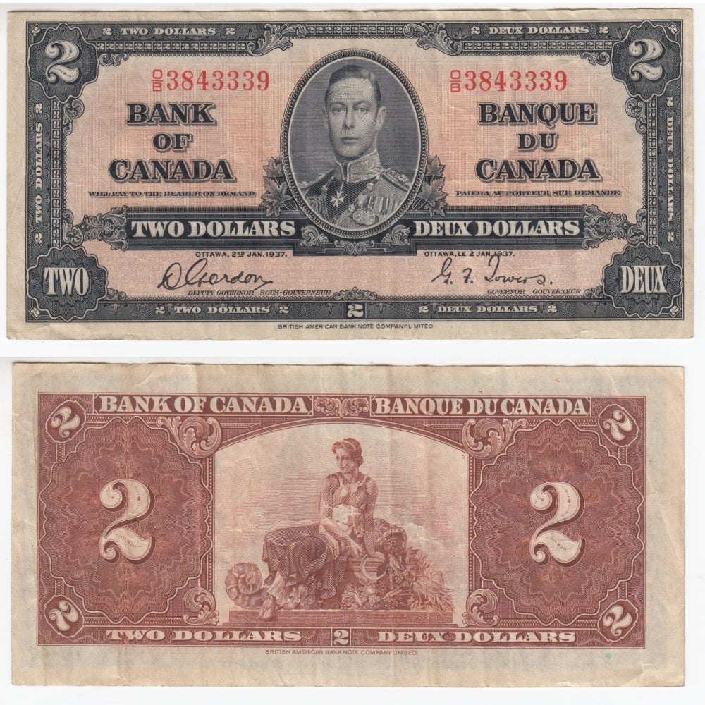 BC-22b 1937 Canada $2 Gordon-Towers, O/B, VF