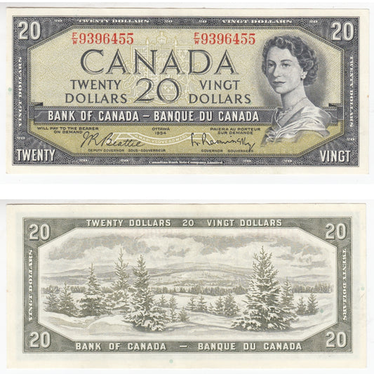 BC-41b 1954 Canada $20 Beattie-Rasminsky, F/W, AU