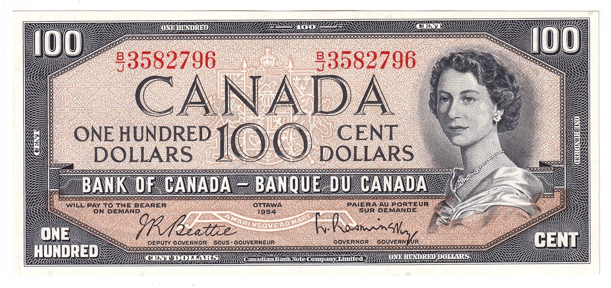 BC-43b 1954 Canada $100 Beattie-Rasminsky, B/J, AU