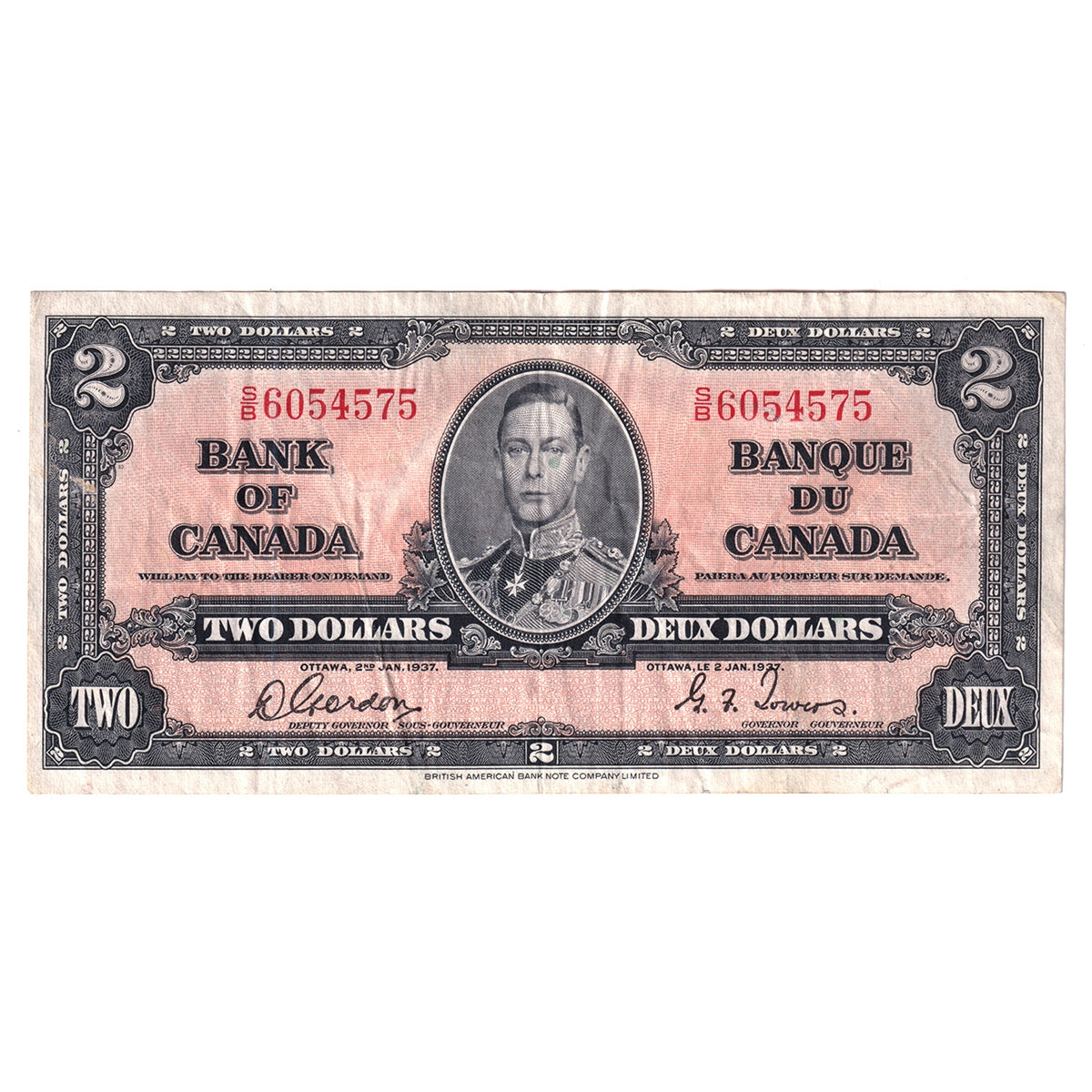 BC-22b 1937 Canada $2 Gordon-Towers, S/B, VF-EF