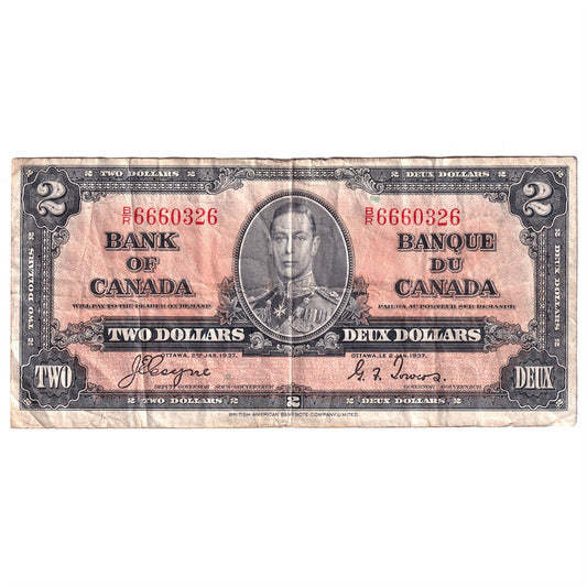 BC-22c 1937 Canada $2 Coyne-Towers, B/R, F-VF