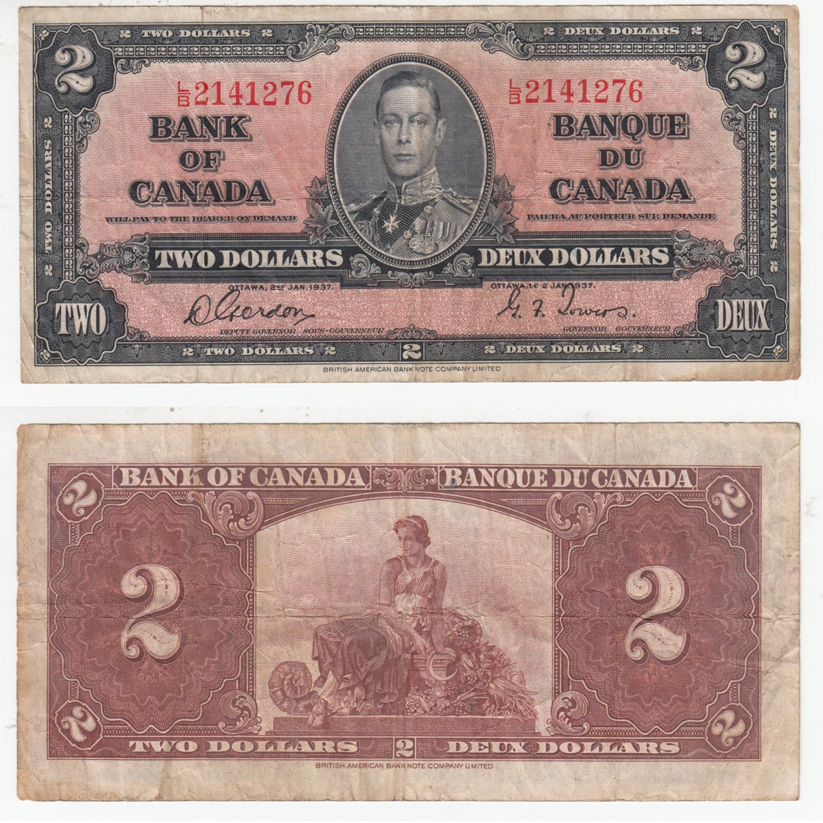 BC-22b 1937 Canada $2 Gordon-Towers, L/B, F