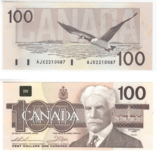 BC-60aA 1988 Canada $100 Thiessen-Crow, AJX with Hidden BPN, EF