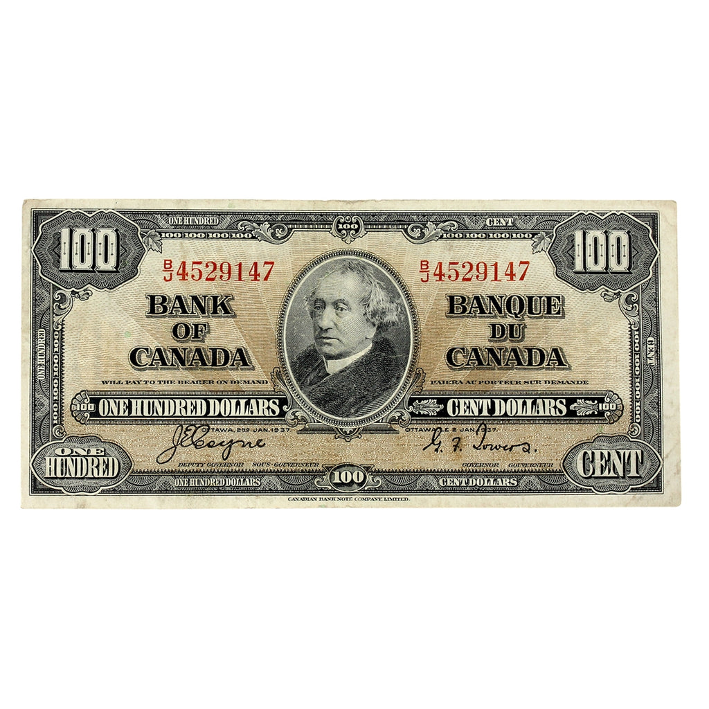 BC-27c 1937 Canada $100 Coyne-Towers, B/J, VF-EF