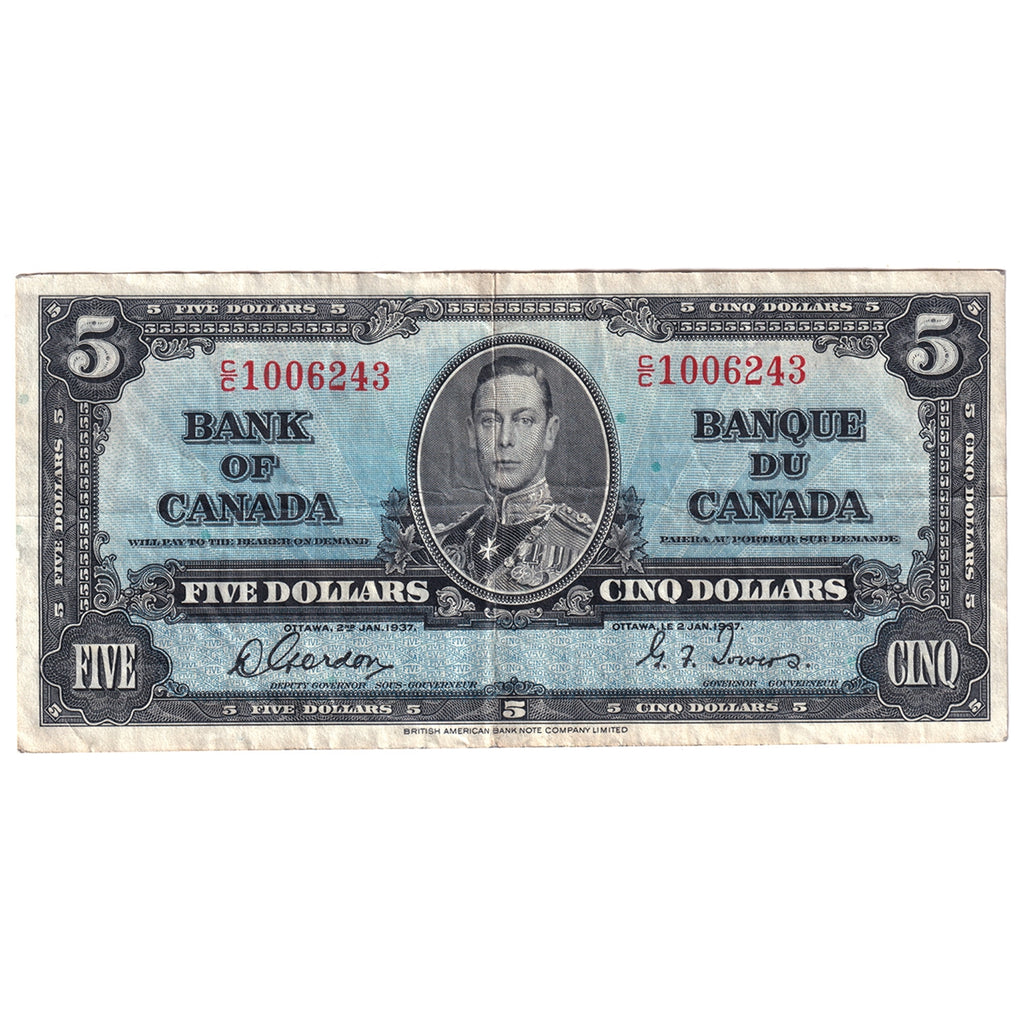 BC-23b 1937 Canada $5 Gordon-Towers, C/C, EF