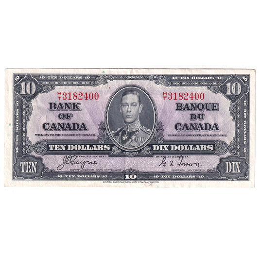 BC-24c 1937 Canada $10 Coyne-Towers, H/T, EF-AU