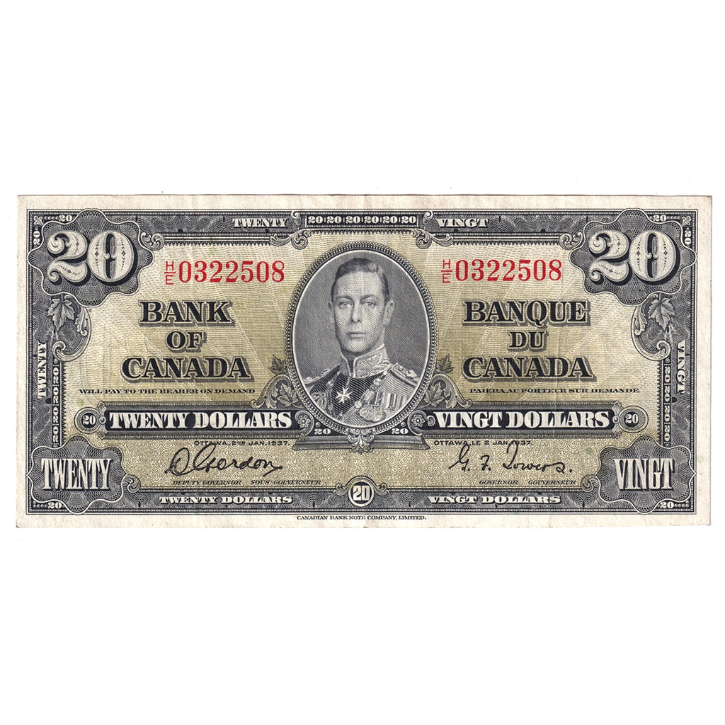 BC-25b 1937 Canada $20 Gordon-Towers, H/E, VF-EF