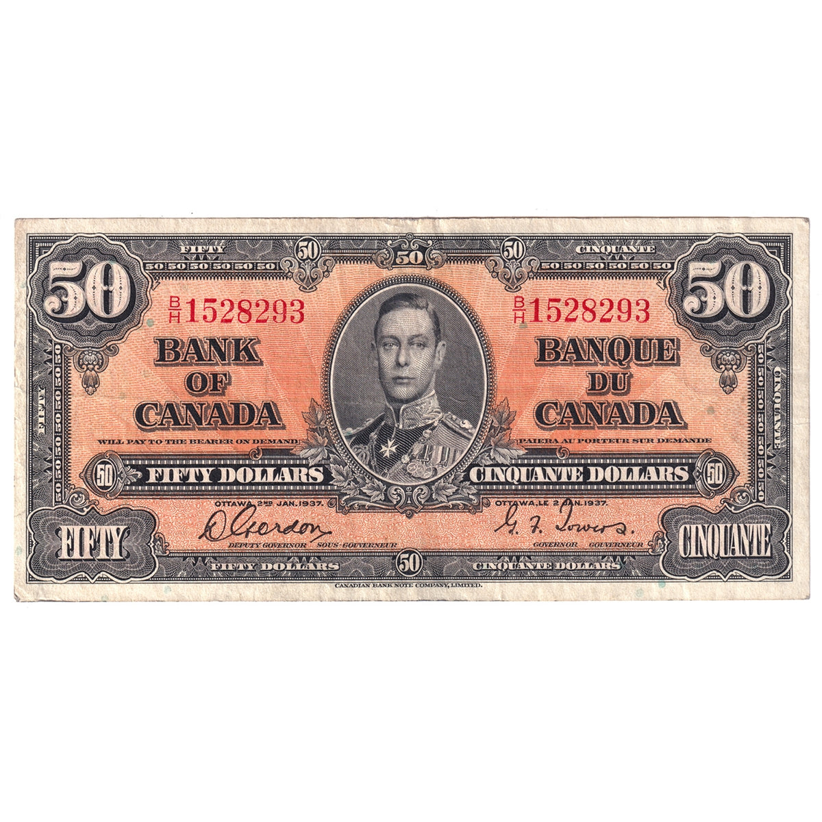 BC-26b 1937 Canada $50 Gordon-Towers, B/H, EF