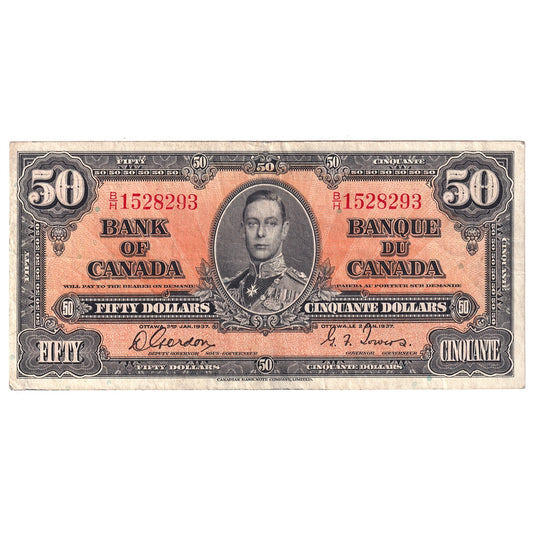 BC-26b 1937 Canada $50 Gordon-Towers, B/H, EF