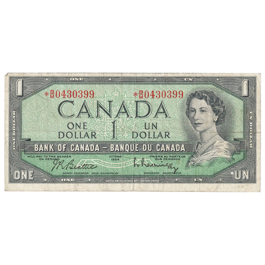 BC-37bA-i 1954 Canada $1 Beattie-Rasminsky, No FPN, *B/M, F-VF