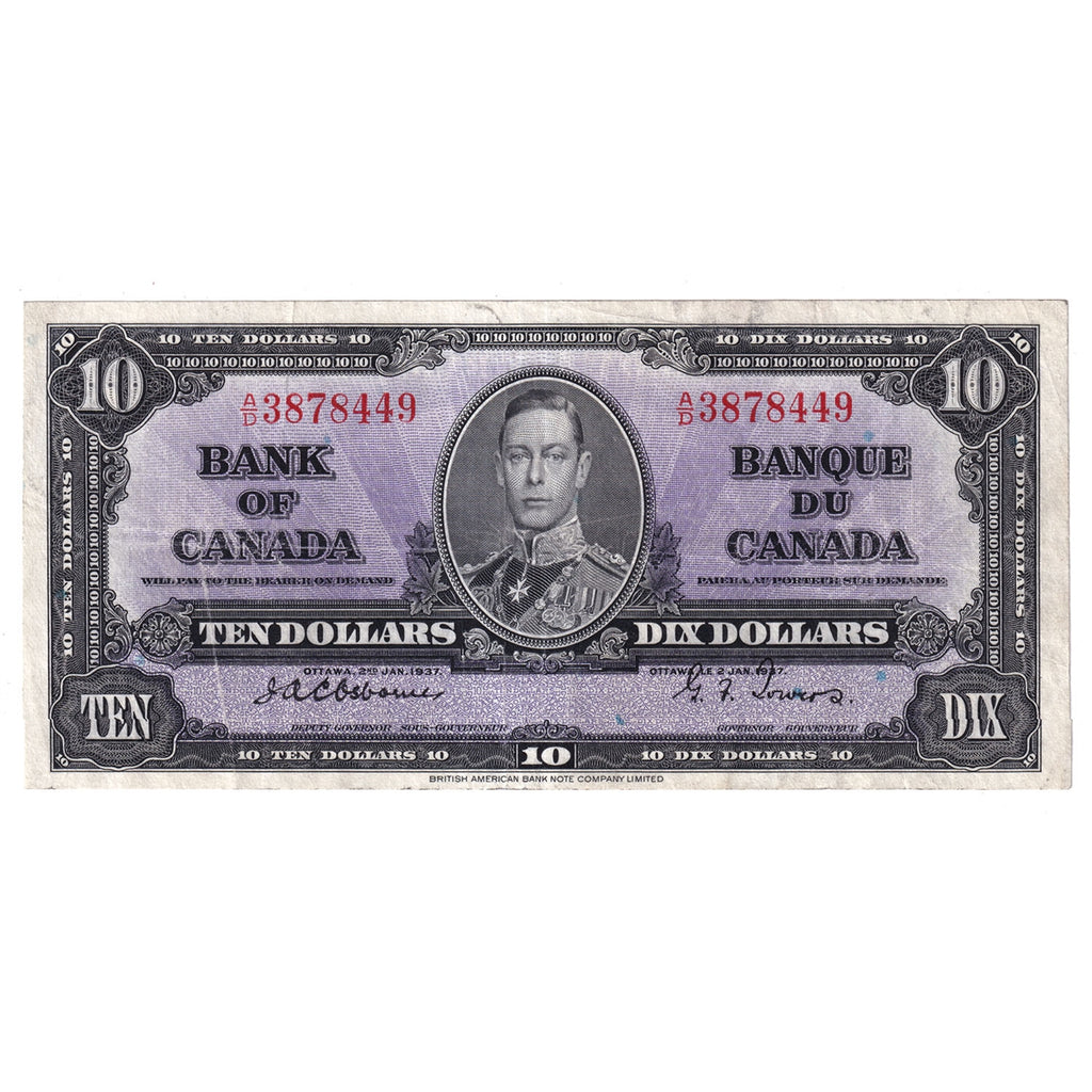 BC-24a 1937 Canada $10 Osborne-Towers, A/D, VF