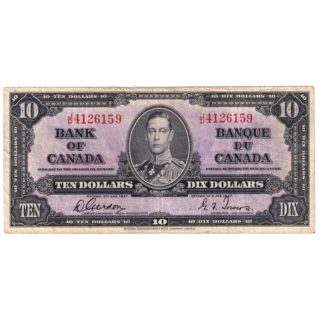 BC-24b 1937 Canada $10 Gordon-Towers, J/D, VG-F