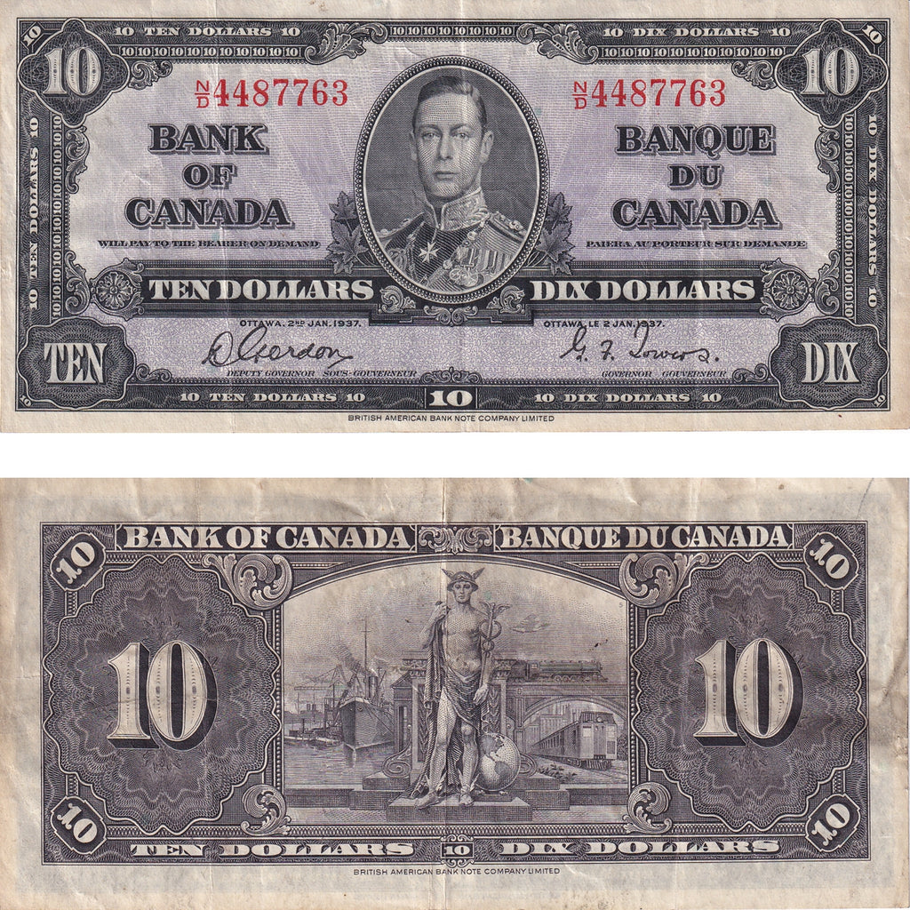 BC-24b 1937 Canada $10 Gordon-Towers, N/D, VF