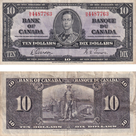 BC-24b 1937 Canada $10 Gordon-Towers, N/D, VF