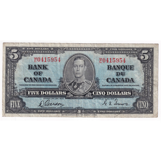 BC-23b 1937 Canada $5 Gordon-Towers, M/C, F-VF