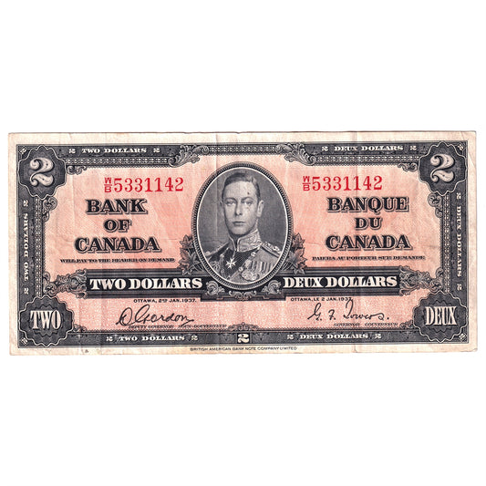 BC-22b 1937 Canada $2 Gordon-Towers, W/B, VF