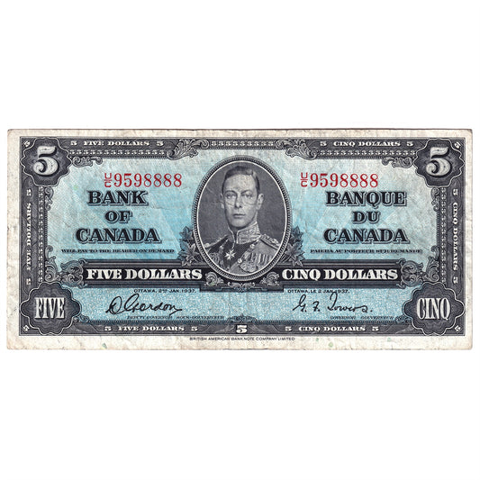 BC-23b 1937 Canada $5 Gordon-Towers, U/C, VF