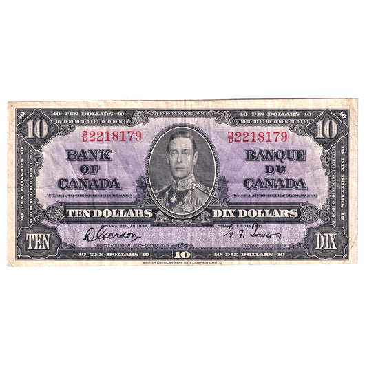 BC-24b 1937 Canada $10 Gordon-Towers, B/D, VF