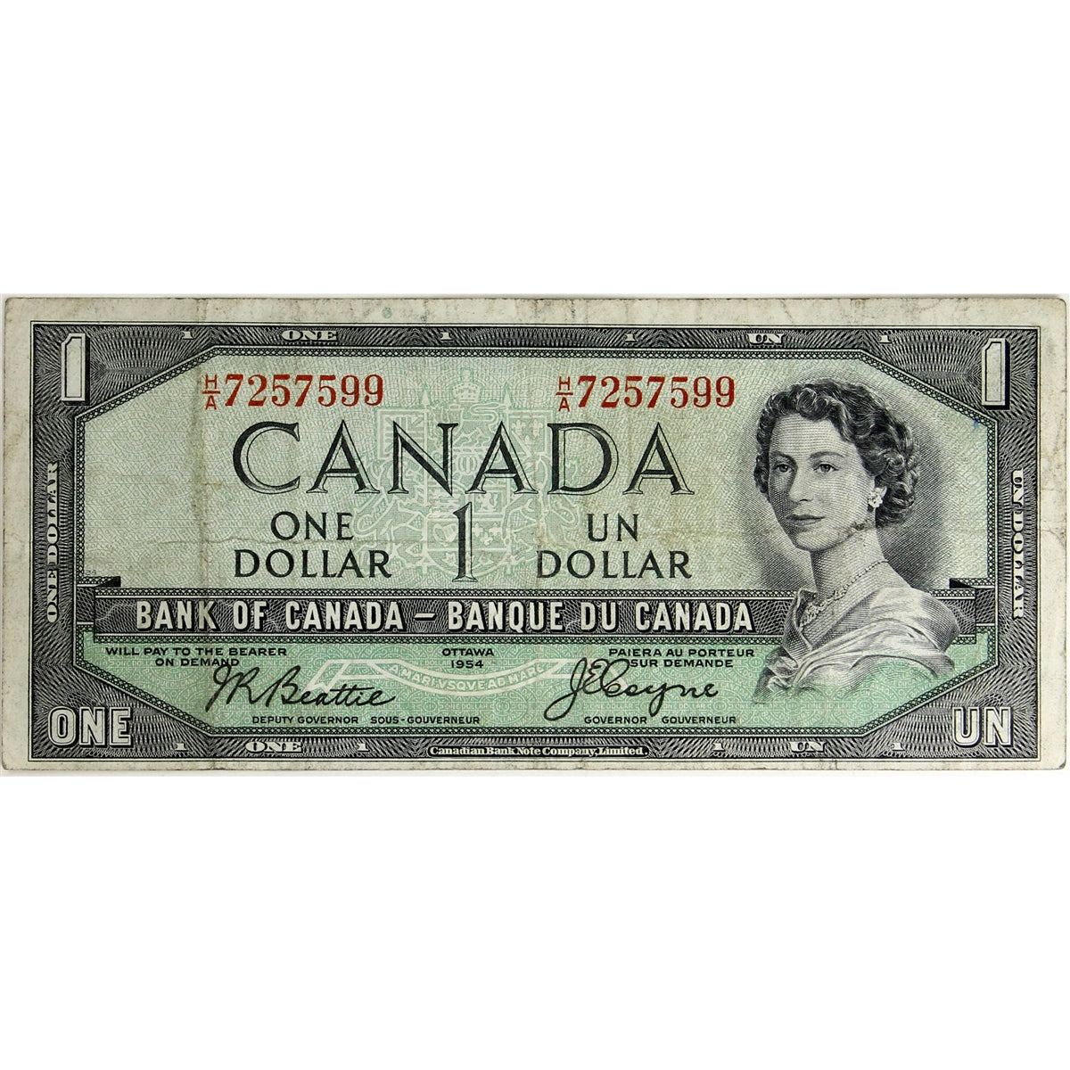 BC-29b 1954 Canada $1 Beattie-Coyne, Devil's Face, H/A, VF