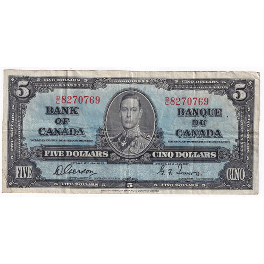 BC-23b 1937 Canada $5 Gordon-Towers, D/C, F-VF