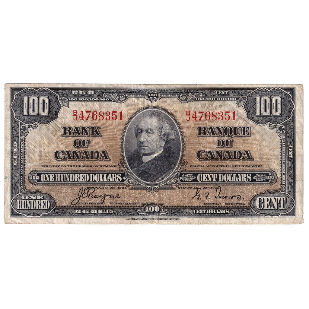 BC-27c 1954 Canada $100 Coyne-Towers, B/J, VF