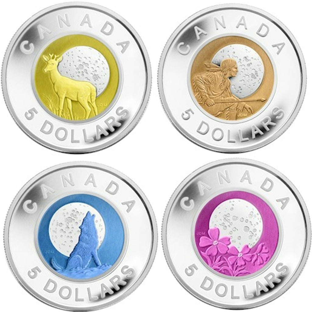 RDC 2011-2012 Canada $5 Full Moons Sterling Silver & Niobium 4-coin Set (Missing Hunter's Moon)