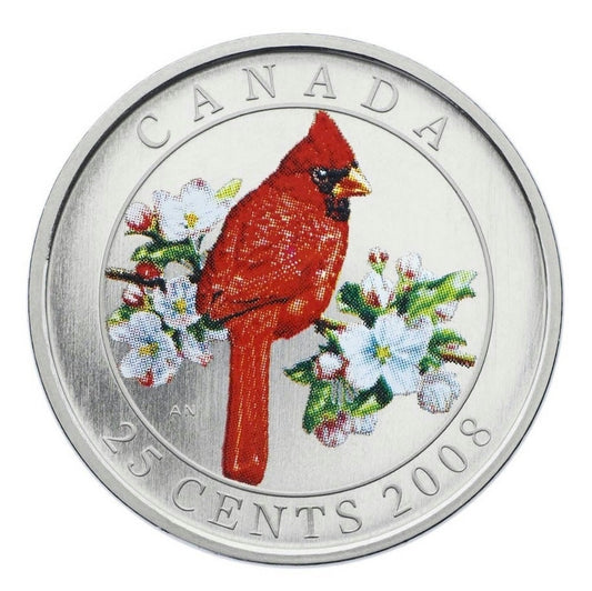 RDC 2008 25-cent Birds of Canada - Northern Cardinal (impaired)