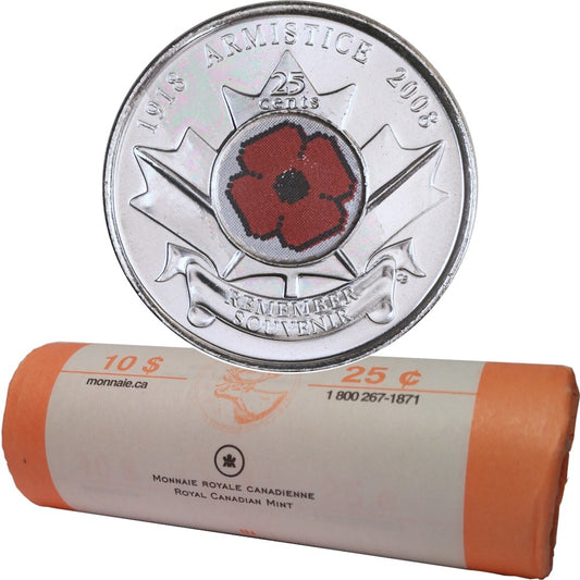 2008 Poppy Canada 25-cent Original Roll of 40pcs