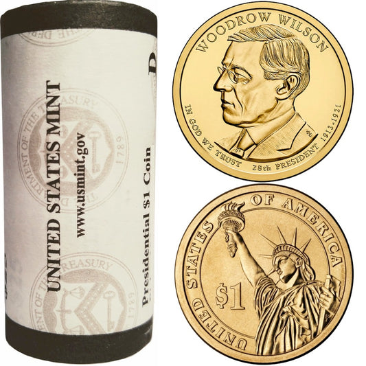 2013 US Presidential Dollar - Woodrow Wilson D - Original Roll of 25pc