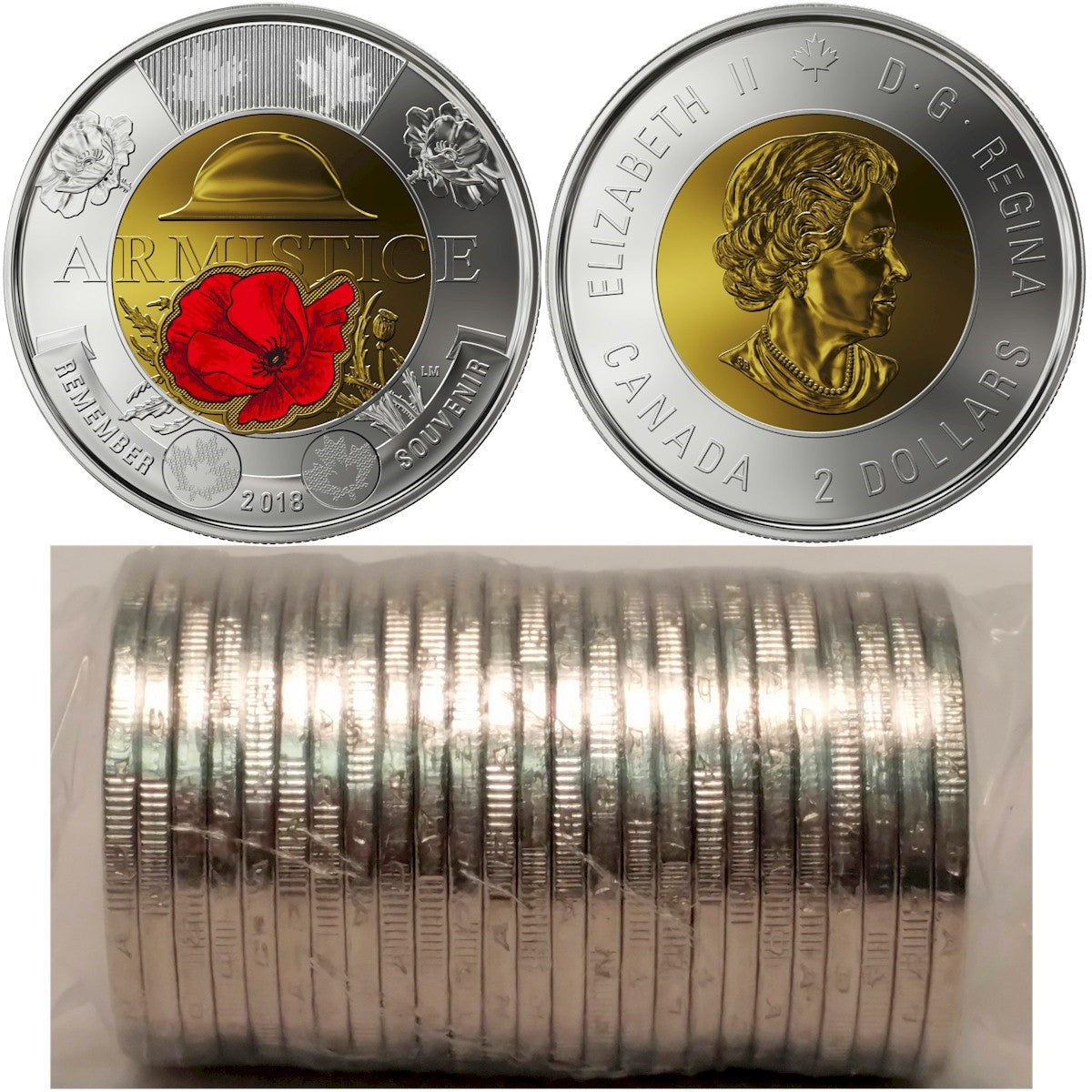 2018 Canada $2 Armistice ALL COLOUR Original Roll of 25pcs