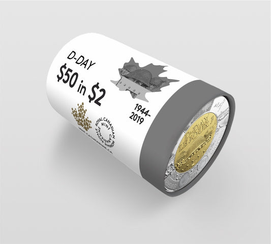 2019 Canada $2 Non-Coloured D-Day Special Wrap Roll of 25pcs