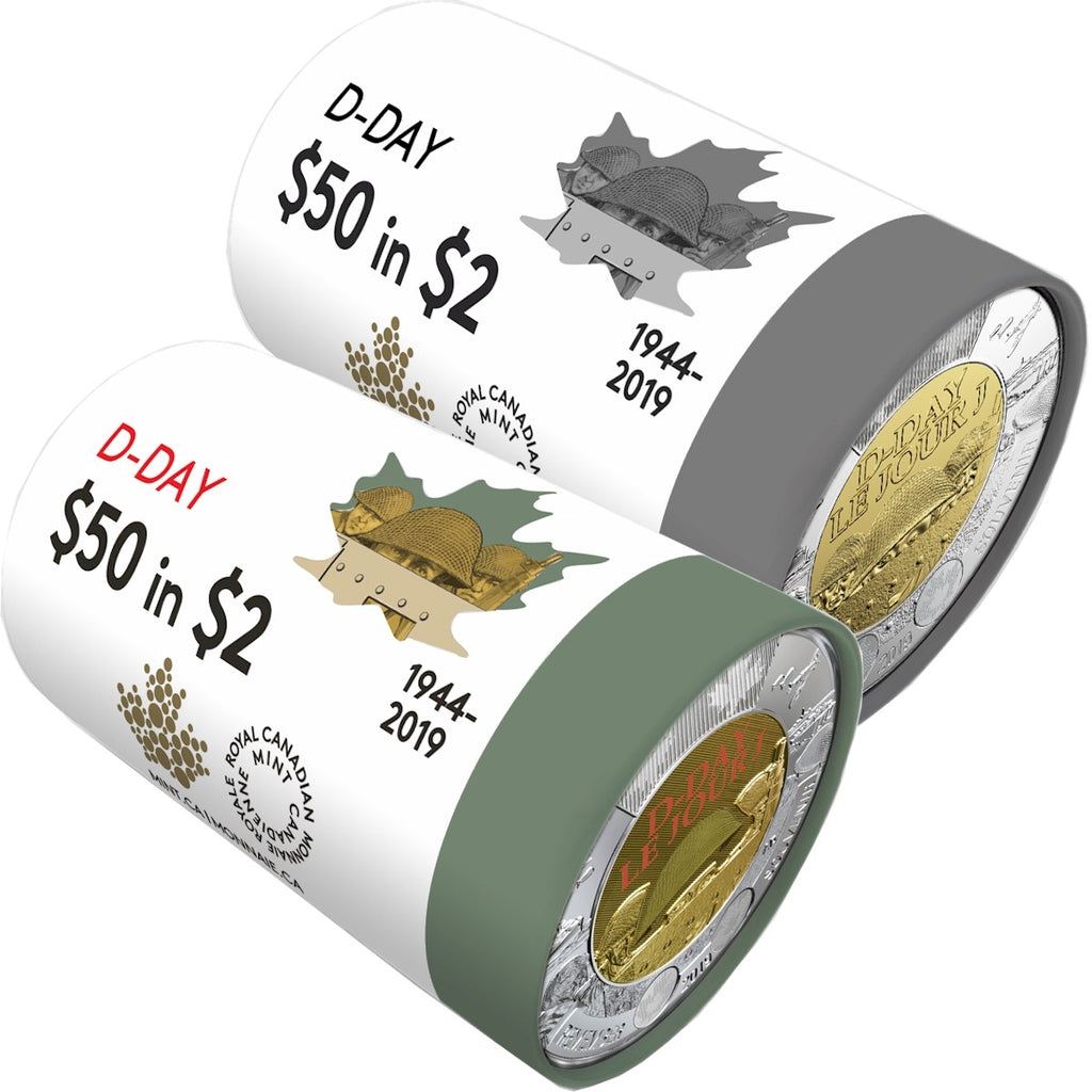 2019 Canada $2 D-Day Special Wrap Roll Collection - Coloured & Non-Coloured. 2 ROLLS