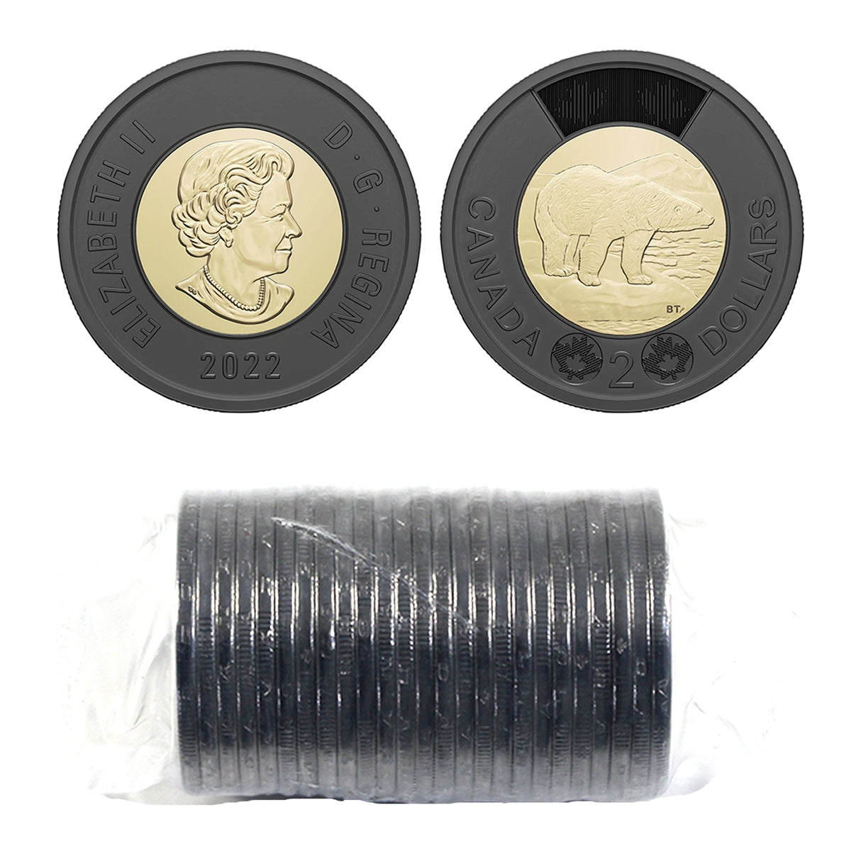 2022 Canada $2 Honouring Queen Elizabeth II Original Plastic Wrap Roll of 25pcs (Black Ring)