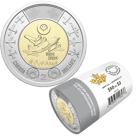 2024 Canada $2 Uncoloured 100th Anniversary of the Royal Canadian Air Force Special Wrapped Roll of 25pcs