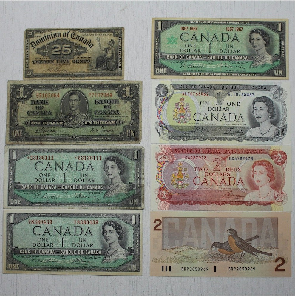 Starter Pack of Canadian Paper Notes with 8 Notes in Album!