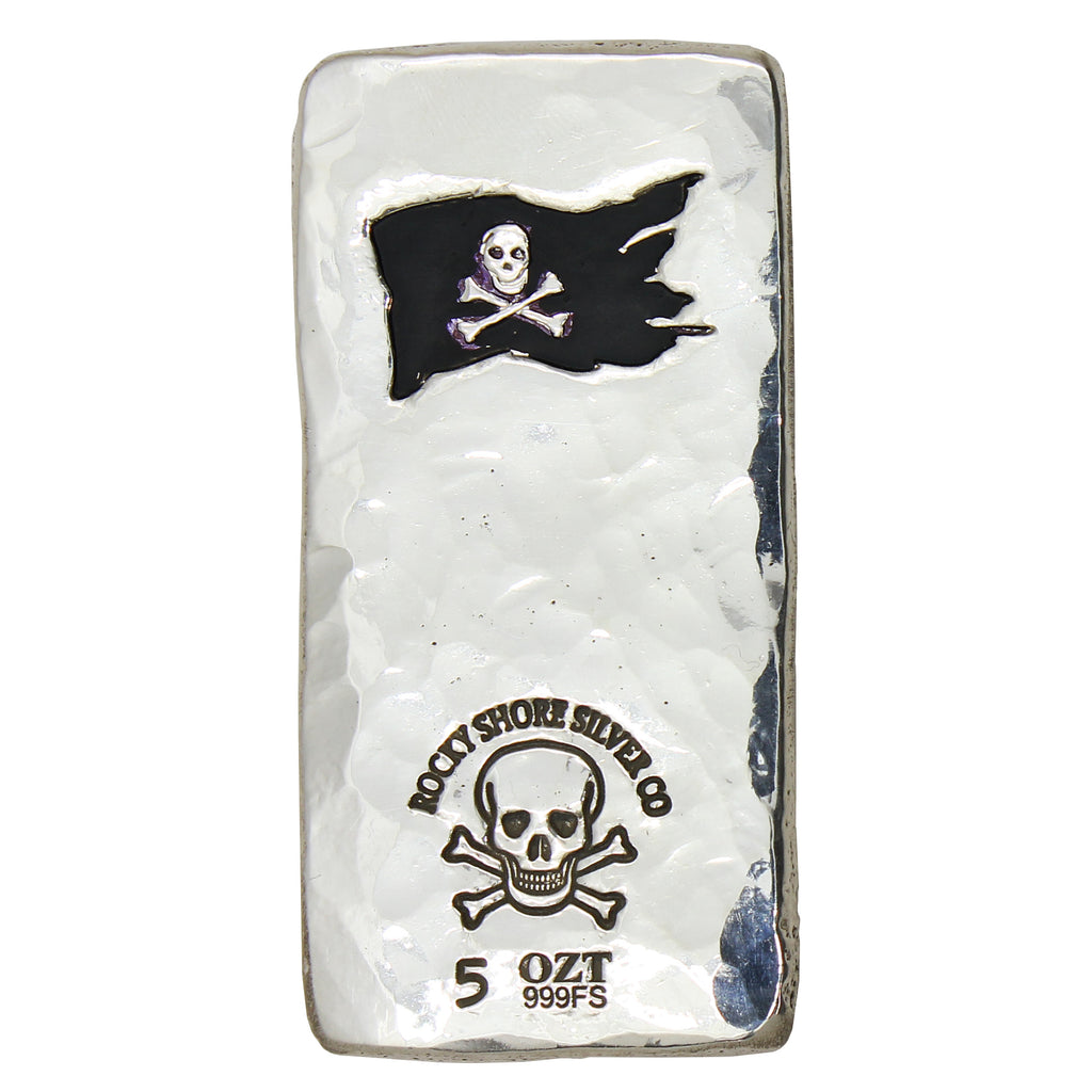 RSSC 5oz Hammered Bar w Enameled Black Flag Silver (No Tax) Signs of Rubbing