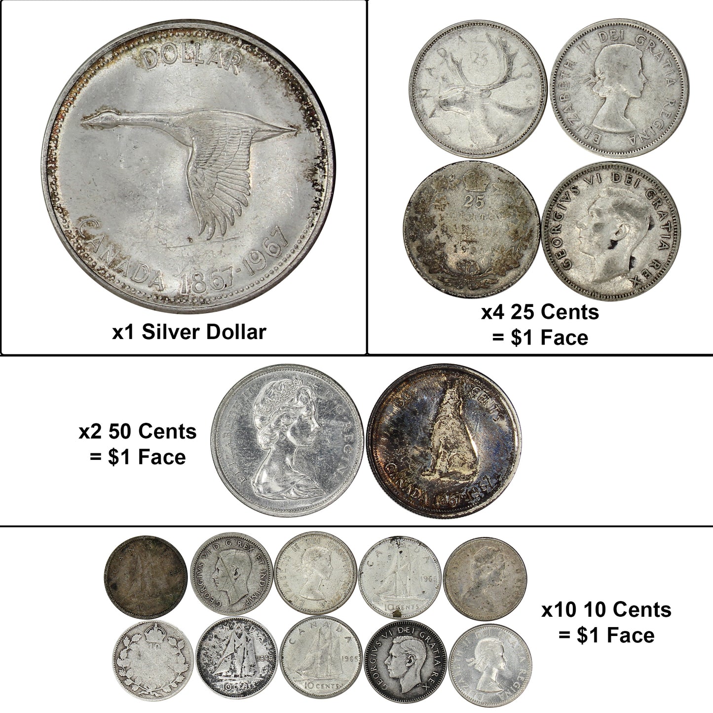 1966 & Prior Scrap Canadian Silver (80% Pure Silver) - Mixed - Price is per dollar