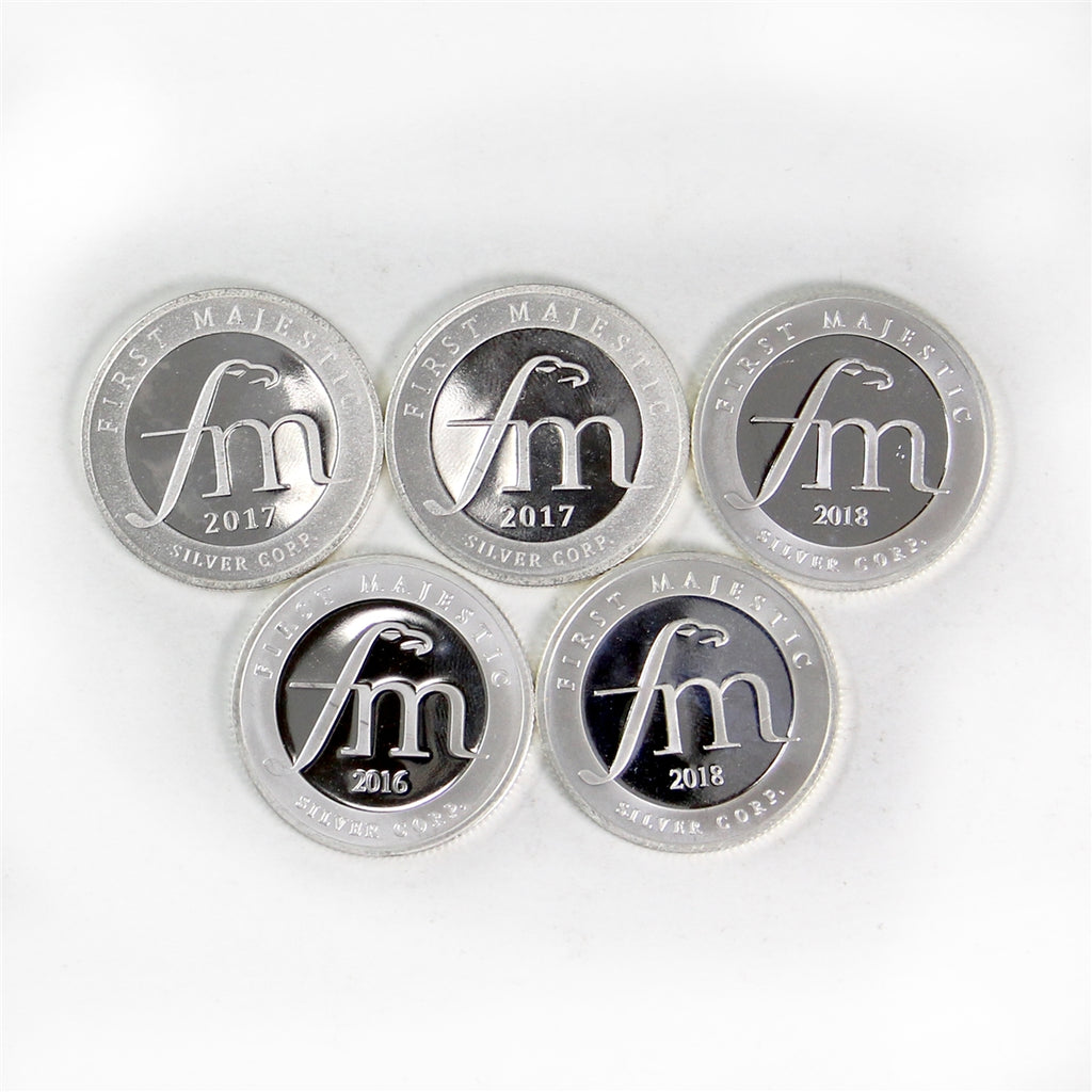 Lot of 5x First Majestic 1/2oz Fine Silver Rounds, 5Pcs (No Tax) Lightly Toned