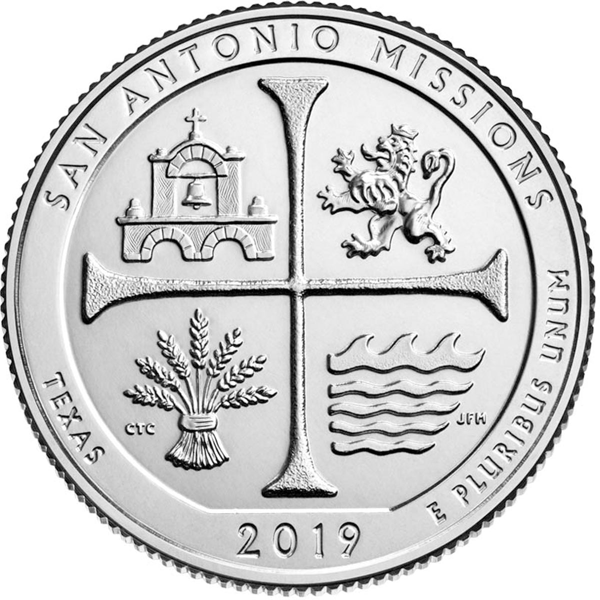 2019-D San Antonio Missions (Texas) USA National Parks Quarter Uncirculated (MS-60)