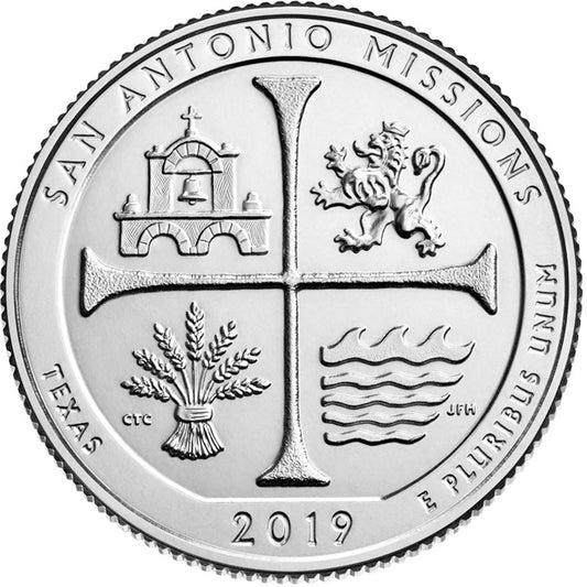 2019-D San Antonio Missions (Texas) USA National Parks Quarter Uncirculated (MS-60)