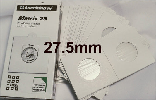 25 x Self-Adhesive Cardboard 2x2 Holders - 50c/Loon size 27.5mm