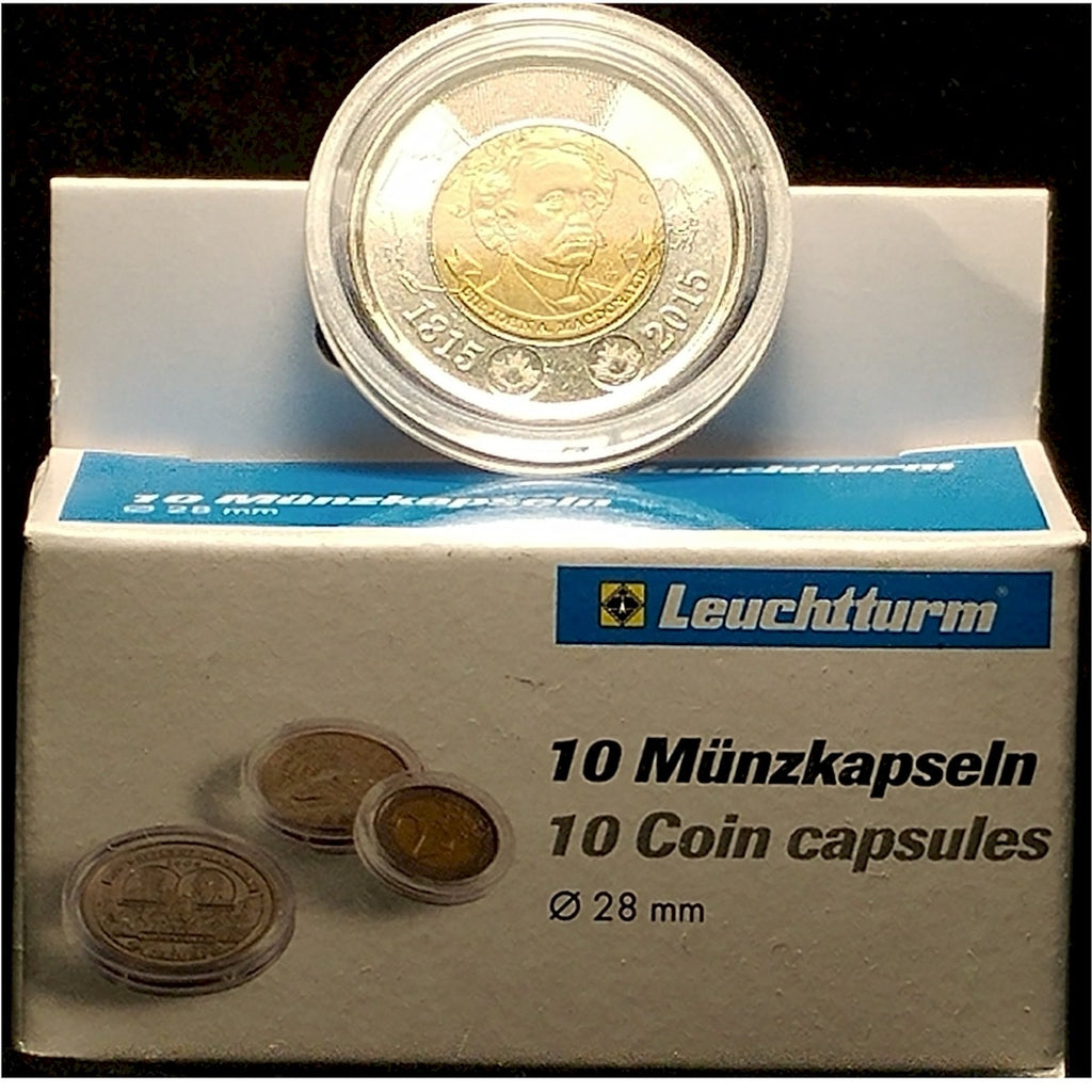 10 x Round Plastic Coin Capsules for Canadian Two Dollar (28mm).