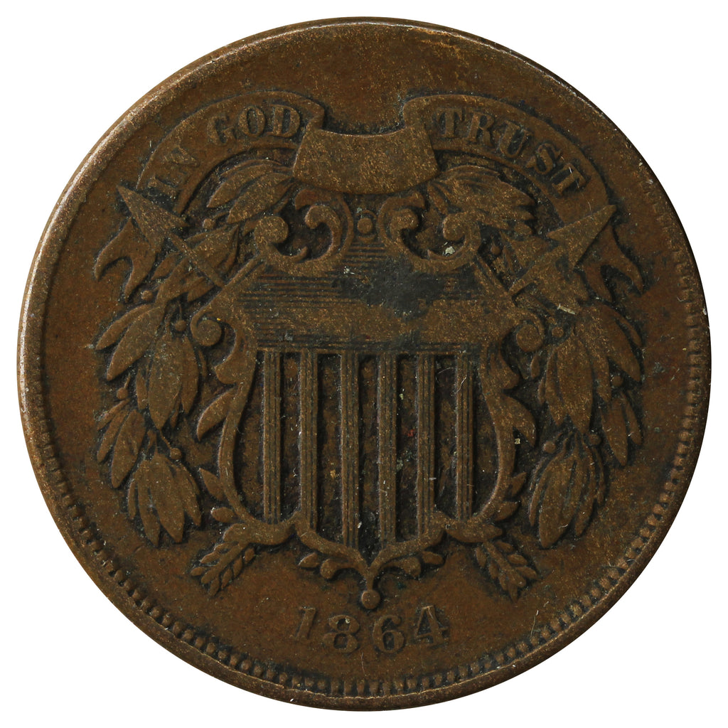 1864 Large Motto USA 2-cents Fine (F-12)