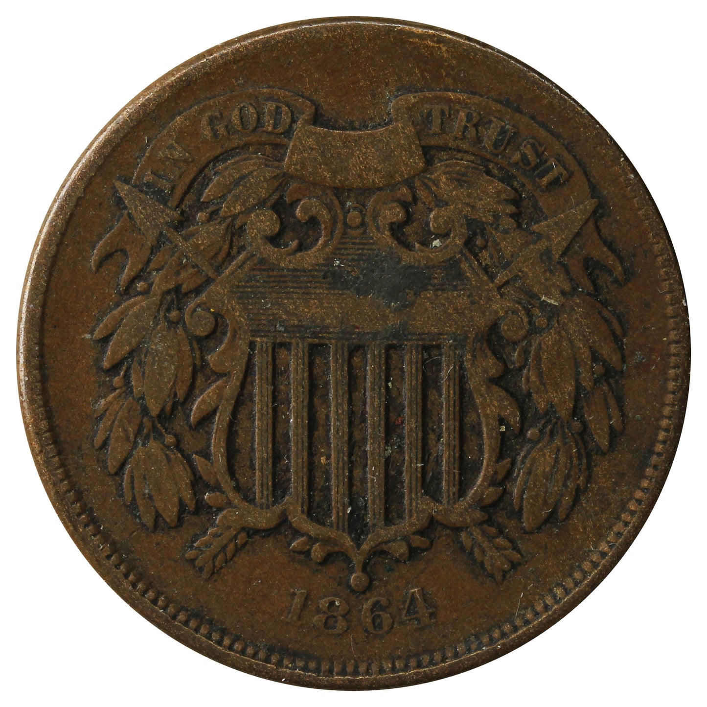 1864 Large Motto USA 2-cents Fine (F-12)