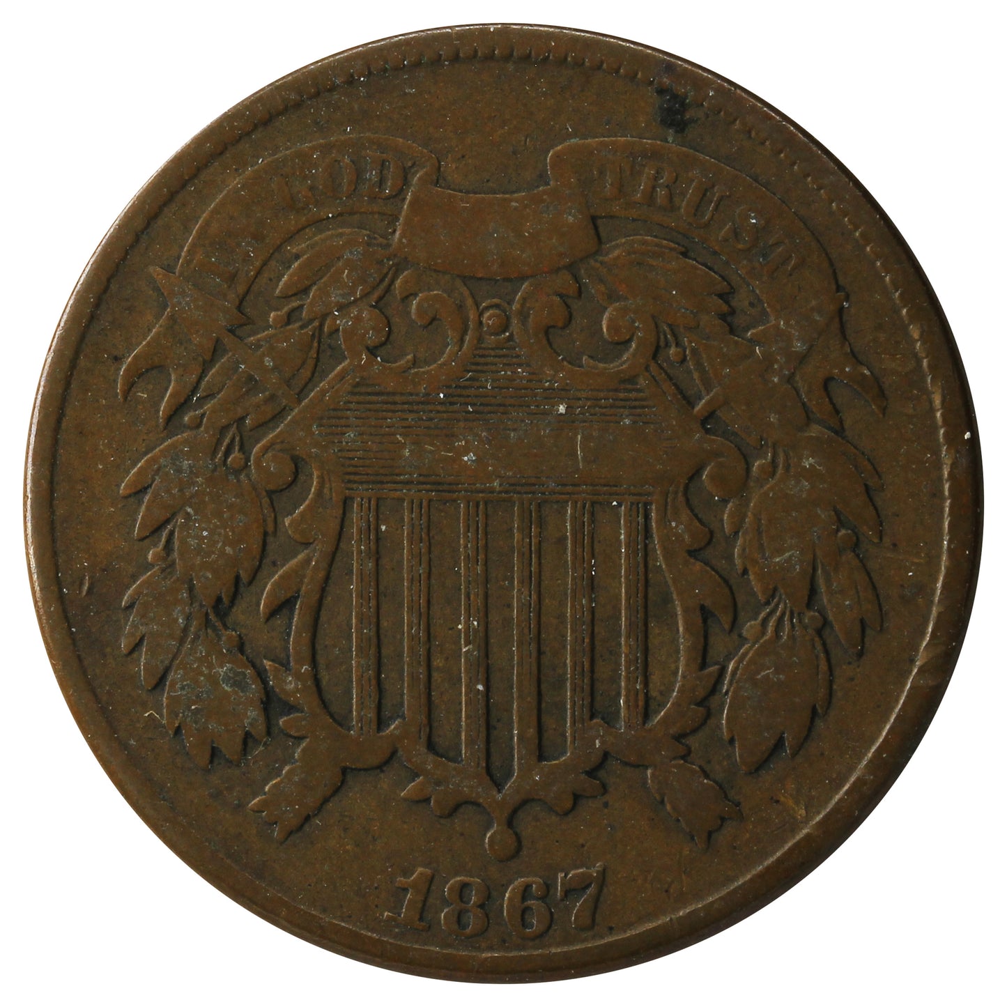 1867 USA 2 Cents Fine (F-12) $