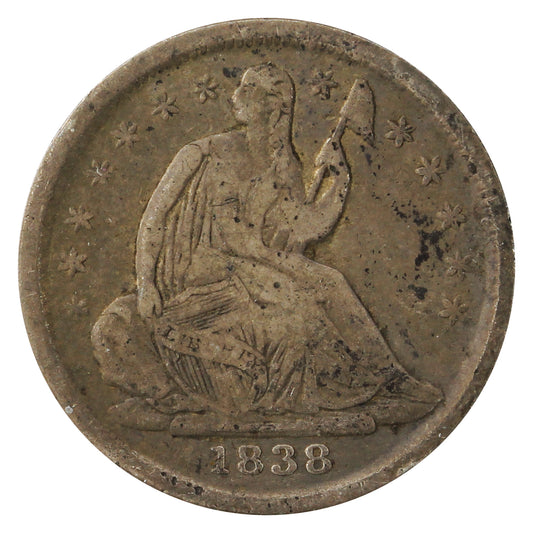 1838 No Drapery, Small Stars USA Half Dime F-VF (F-15) $