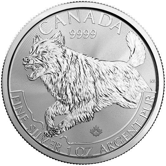 2018 Canada $5 Predator - Wolf 1oz .999 Silver (No Tax) May be lightly toned