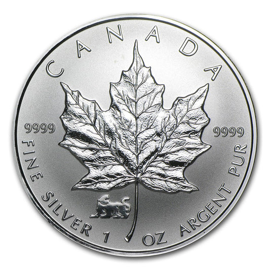 SALE! 1998 Canada $5 Tiger Privy 1oz Silver Maple Leaf (TAX Exempt) May be Lightly Toned